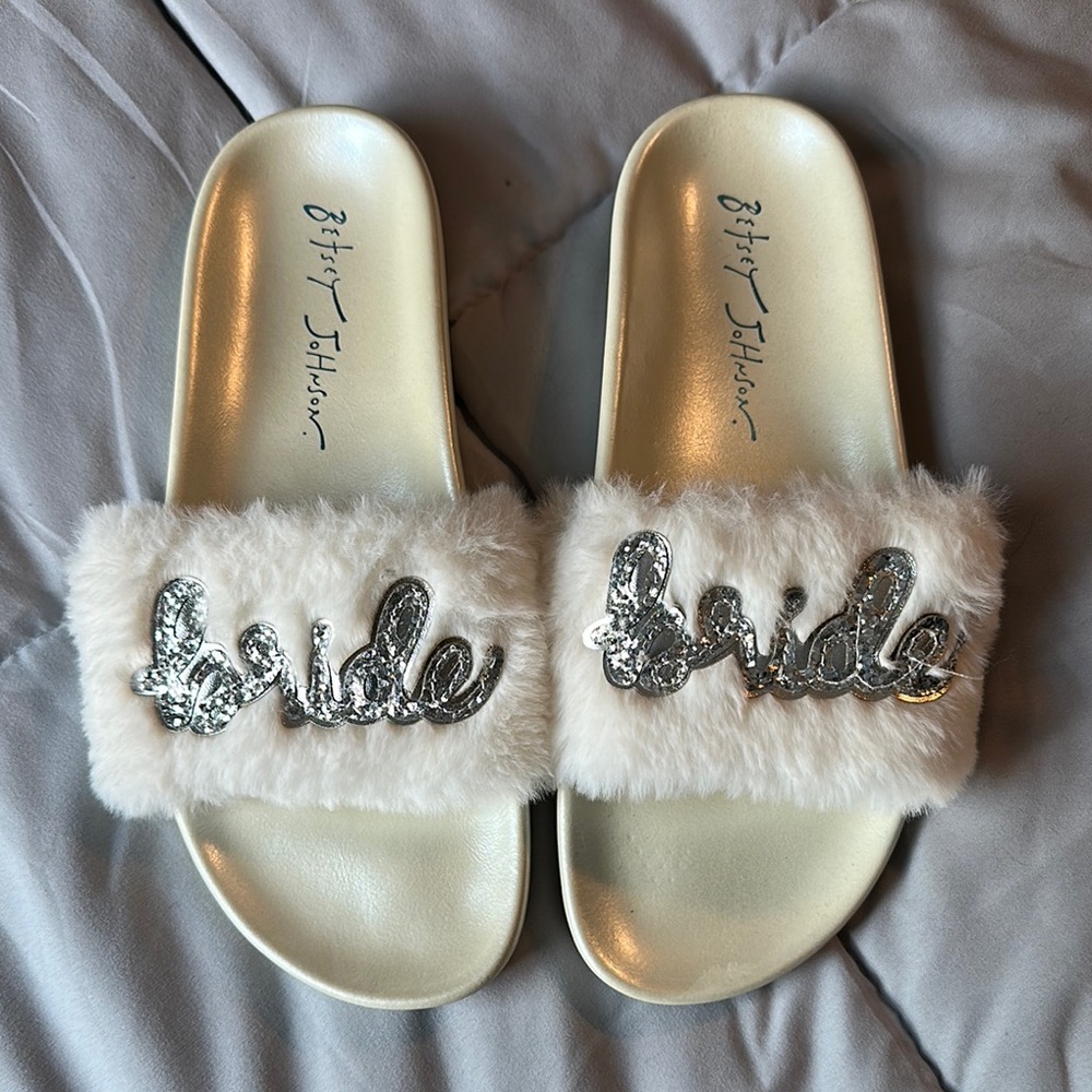 Betsey Johnson White Silver Bridal Slippers